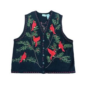 Vtg 90s Christmas Holiday Sweater Vest Cardinals Sz 18/20w‎ Cottagecore Party